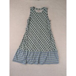 LOFT Womens Small Sage Green Floral Medallion Sleeveless Swing Dress Ruffle